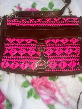 Rebecca minkoffPink and Brown Woven Shoulder Bag